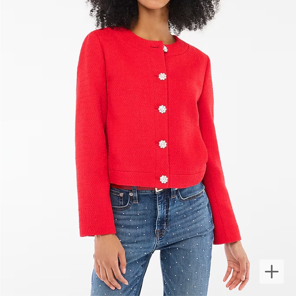 NEW! ❤️ Red Tweed Lady Jacket with rhinestone buttons